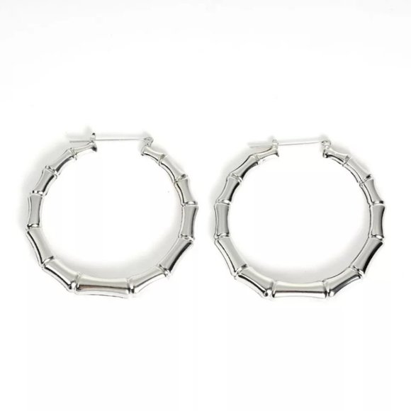 European and American Hyperbole Silver Co Hoop Round Bamboo pattern Earrings - Picture 3 of 3